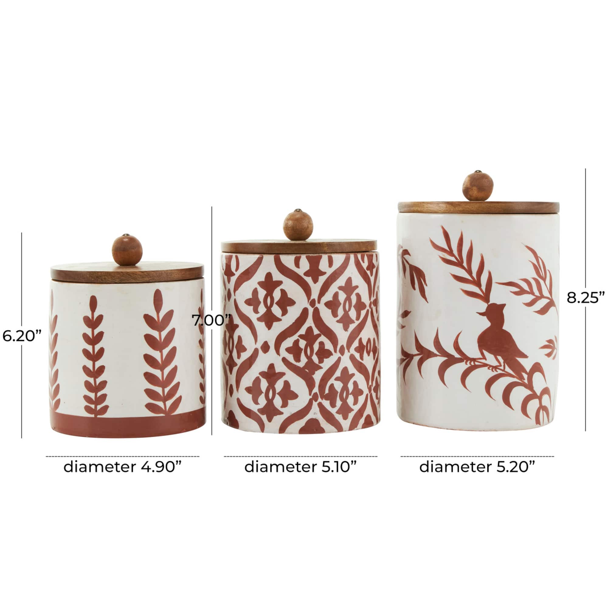Cream & Brown Ceramic Floral Canister Set with Lids